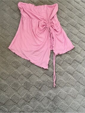 Pink Strapless Ruched Asymmetrical Tube Top